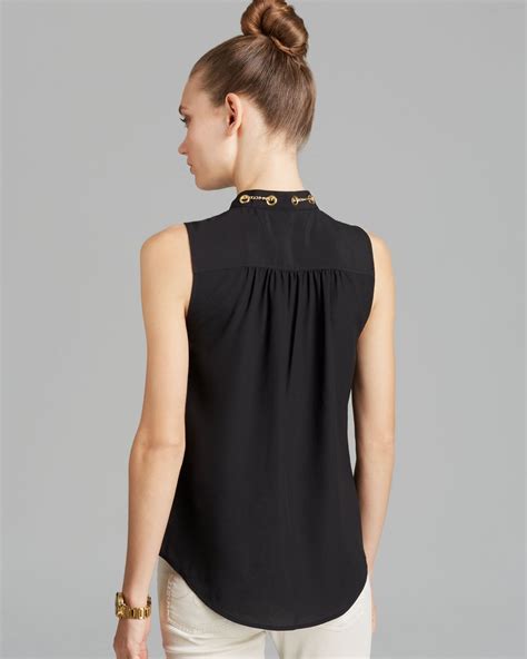 michael kors perforated black blouse|michael kors sleeveless blouses.